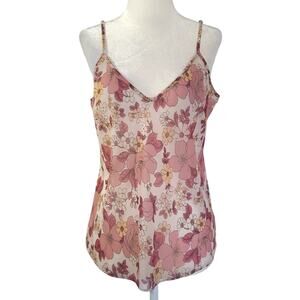 Veronica Beard Pink Floral Milan Melon Sheer Cami Top Large
